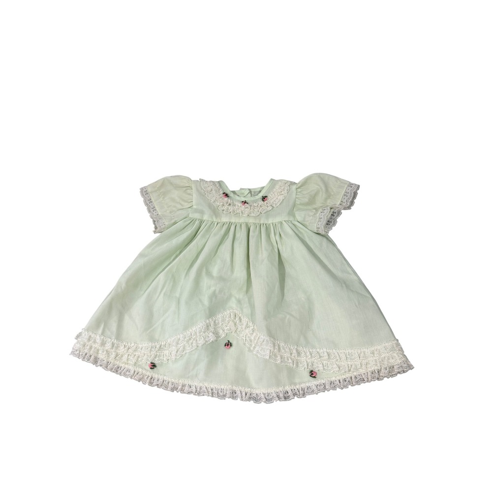 Mini World Newborn Mint Green Lace Trim Dress Style 005 Floral Vintage Dress